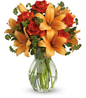 Fiery Lily and Rose from Backstage Florist in Richardson, Texas
